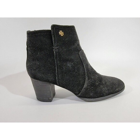 MDS Women's Size 7M Tory Burch Leena Black Suede Leather Zipper Ankle‎ Boots GUC - Picture 2 of 12